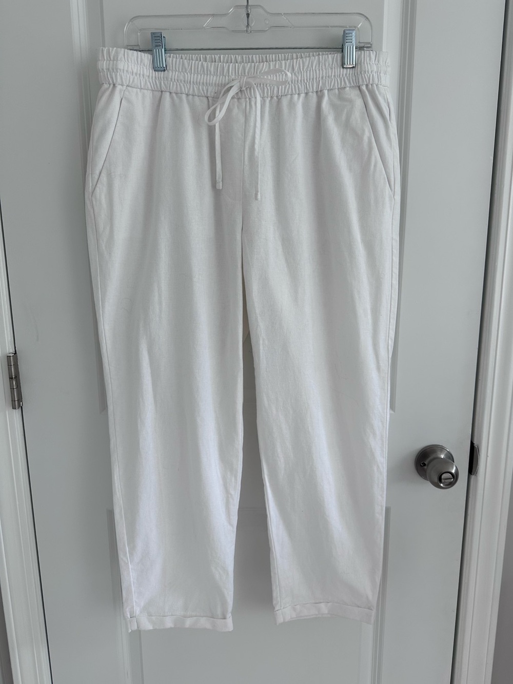 J.Crew White Linen Pants Relaxed Straight Leg Cropped 26” Inseam Women’s Size 10